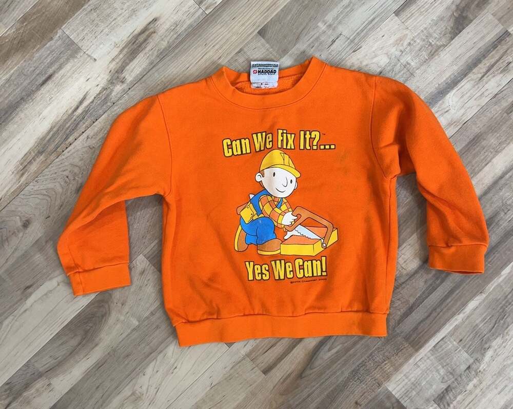 Vintage Bob the Builder Can We Fix It Sweatshirt Orange - Picture 1 of 5